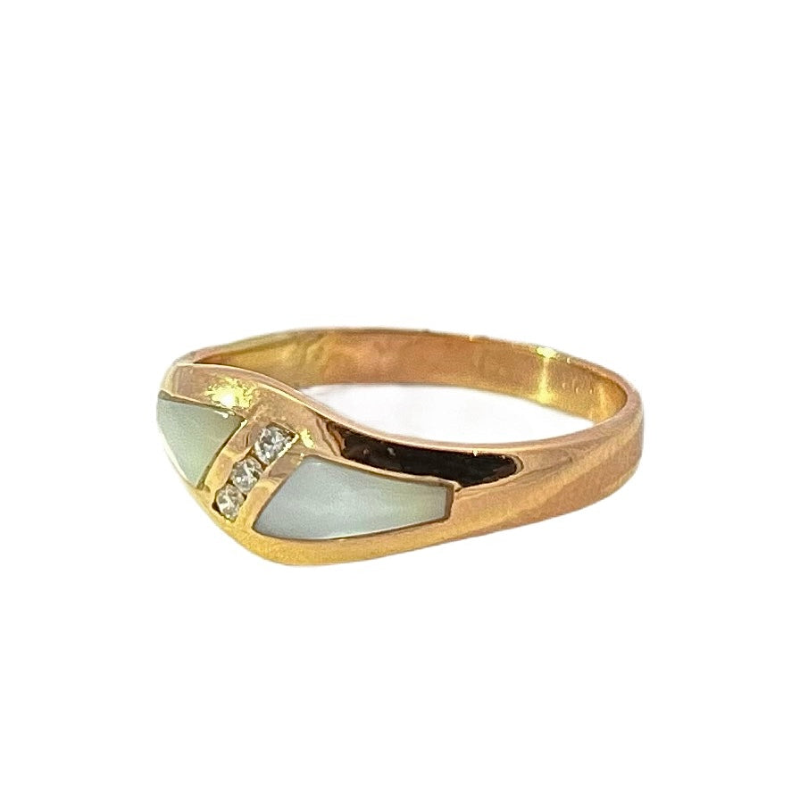 14K Rose Gold Mother of Pearl & Diamond Ring