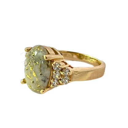 14K Yellow Gold Gold Quartz & Diamond Solitaire Ring