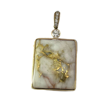 14K Yellow Gold Gold Quartz & Diamond Square Pendant