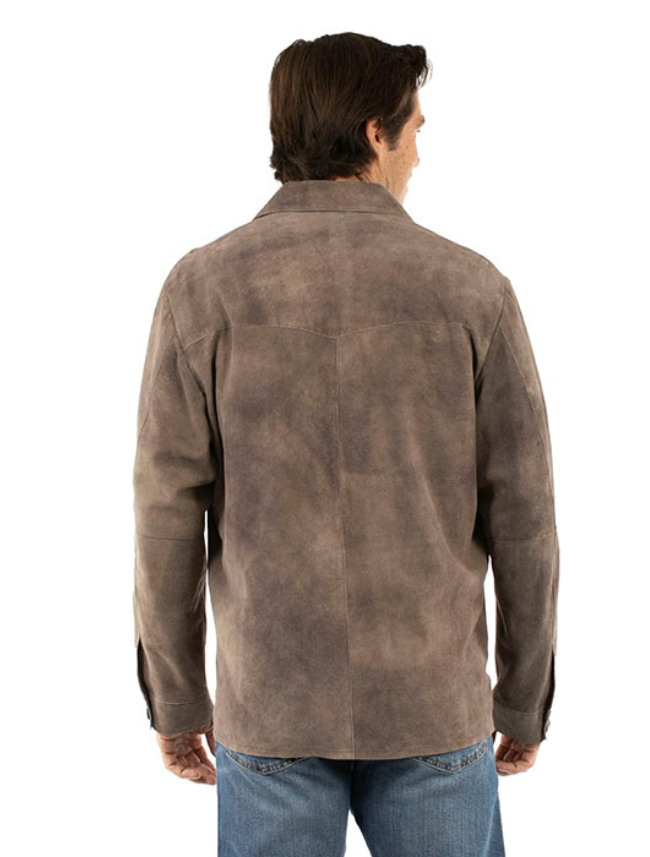 Man wearing a brown leather jacket on a white background