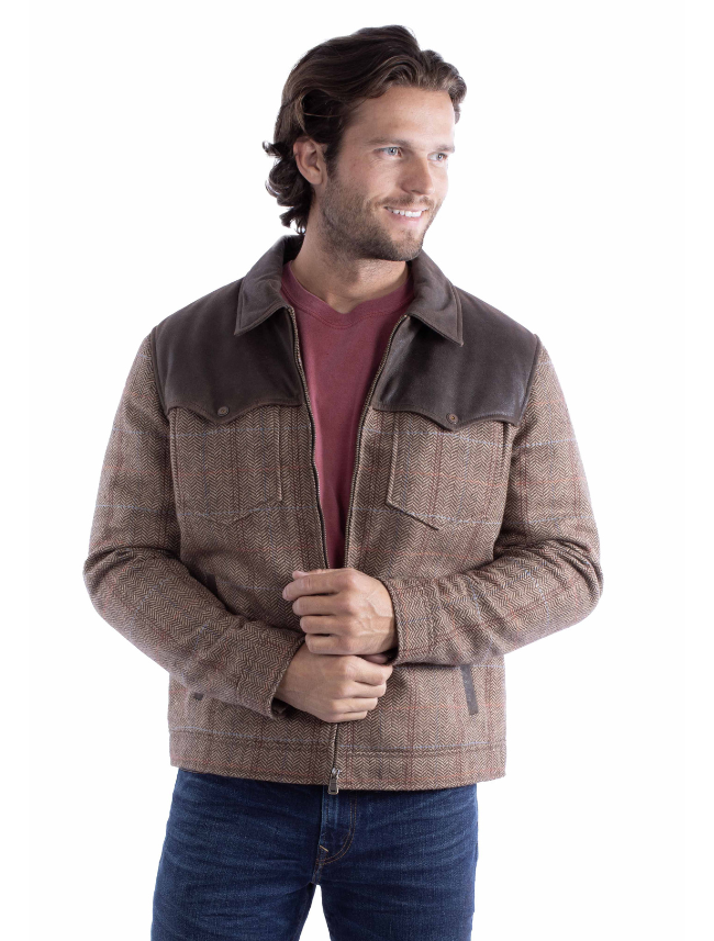 Man wearing a brown jacket with a white background