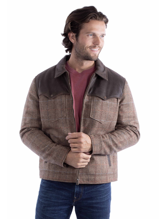 Man wearing a brown jacket with a white background