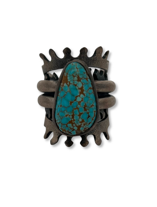 Front view of Monty Claw Sterling Silver & Turquoise Ring