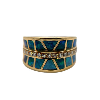 14K Yellow Gold Opal Inlay & Diamond Ring