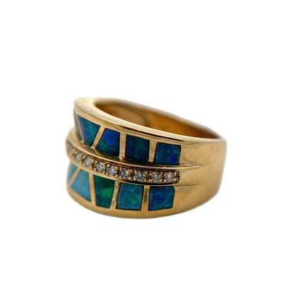 14K Yellow Gold Opal Inlay & Diamond Ring