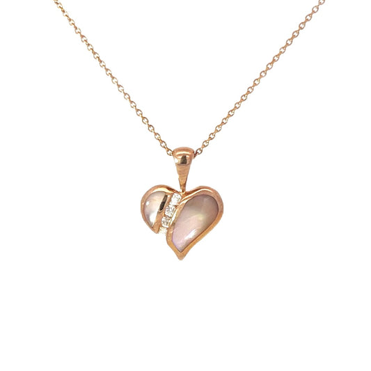 Kabana 14K Rose Gold Pink Mother of Pearl & Diamond Heart Pendant