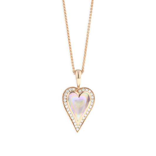 Kabana 14K Rose Gold Heart Pendant with Pink Mother of Pearl & Diamond