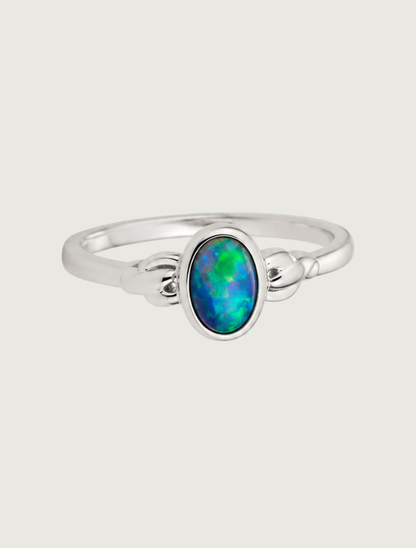 18K white gold opal knot ring, front view