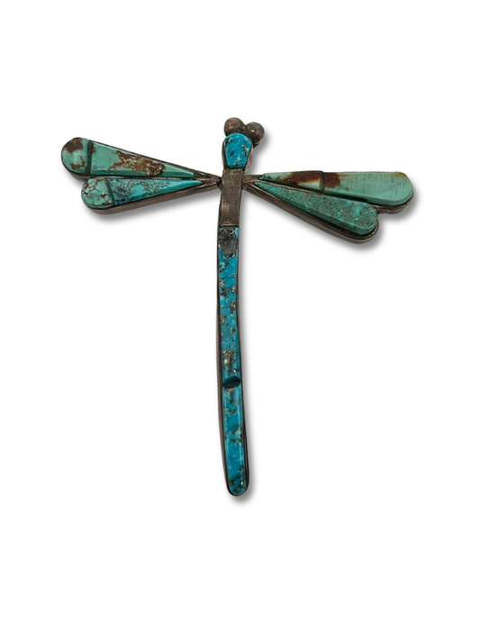Top down view of Na Na Ping sterling silver & turquoise dragonfly pin