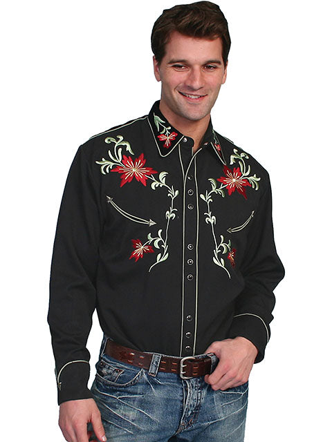 Scully Men's Black Floral Embroidery Snap Shirt