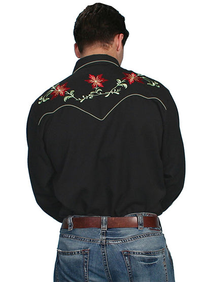 Scully Men's Black Floral Embroidery Snap Shirt