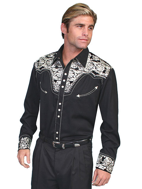 Scully Men's Floral Tooled Snap Front Shirt