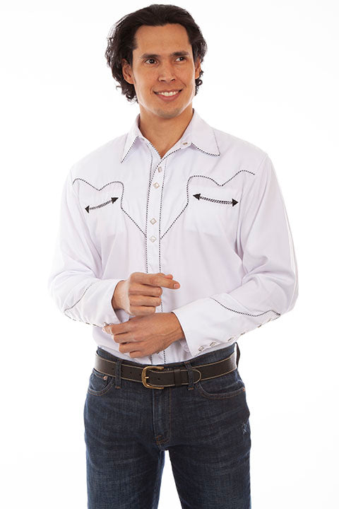 Scully Men's Solid Shirt with Candy Cane Piping