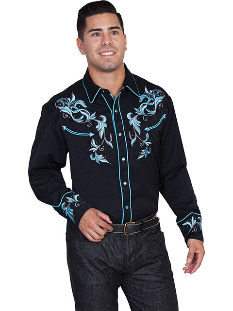 Scully Men's Two Tone Embroidered Leaf Shirt