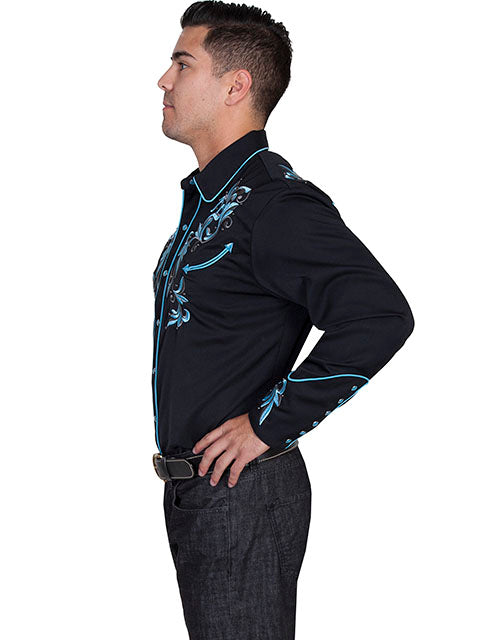 Scully Men's Two Tone Embroidered Leaf Shirt