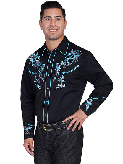 Scully Men's Two Tone Embroidered Leaf Shirt