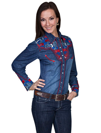Scully Women's Floral Embroidered Snap Front Shirt