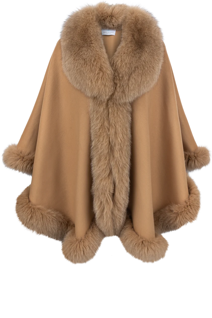 Camel Cashmere Fox Collar Cape