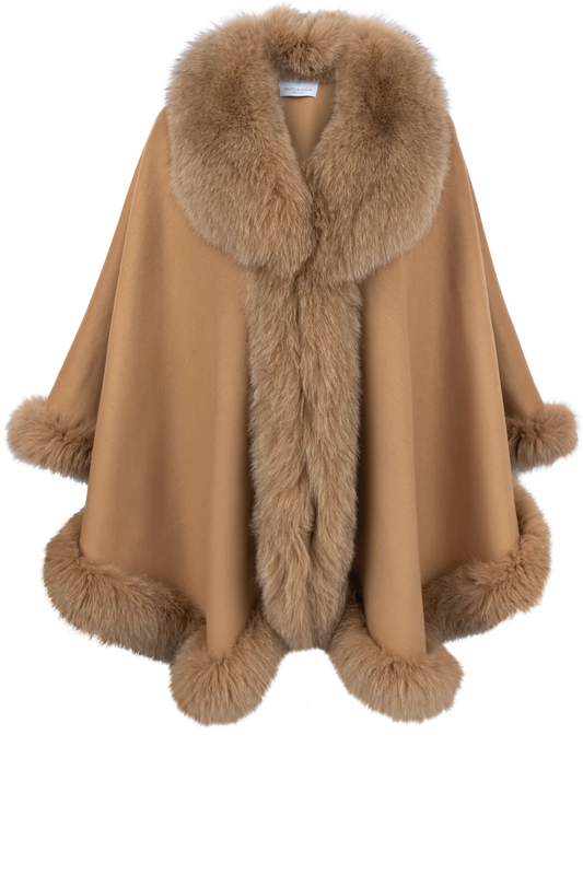 Camel Cashmere Fox Collar Cape