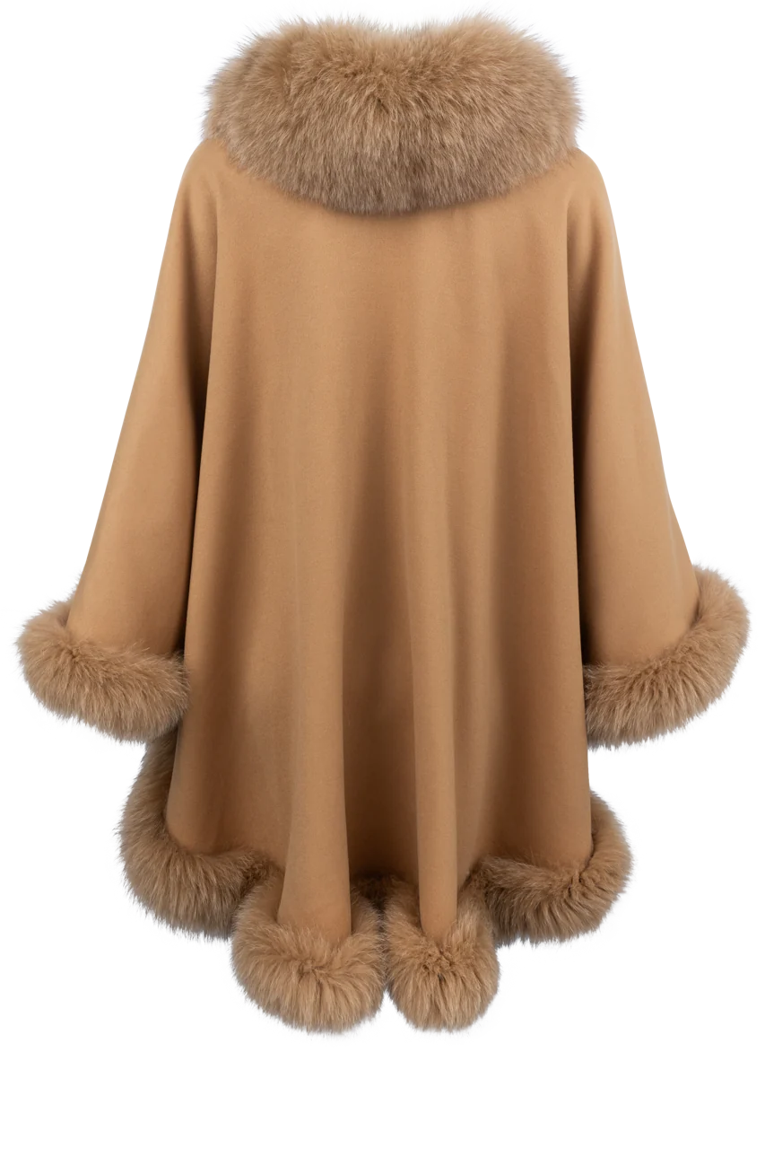 Camel Cashmere Fox Collar Cape