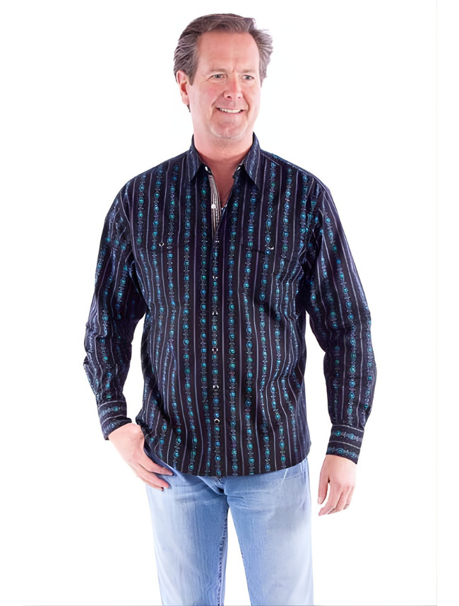 Scully Men's Skull Striped Long Sleeve Shirt