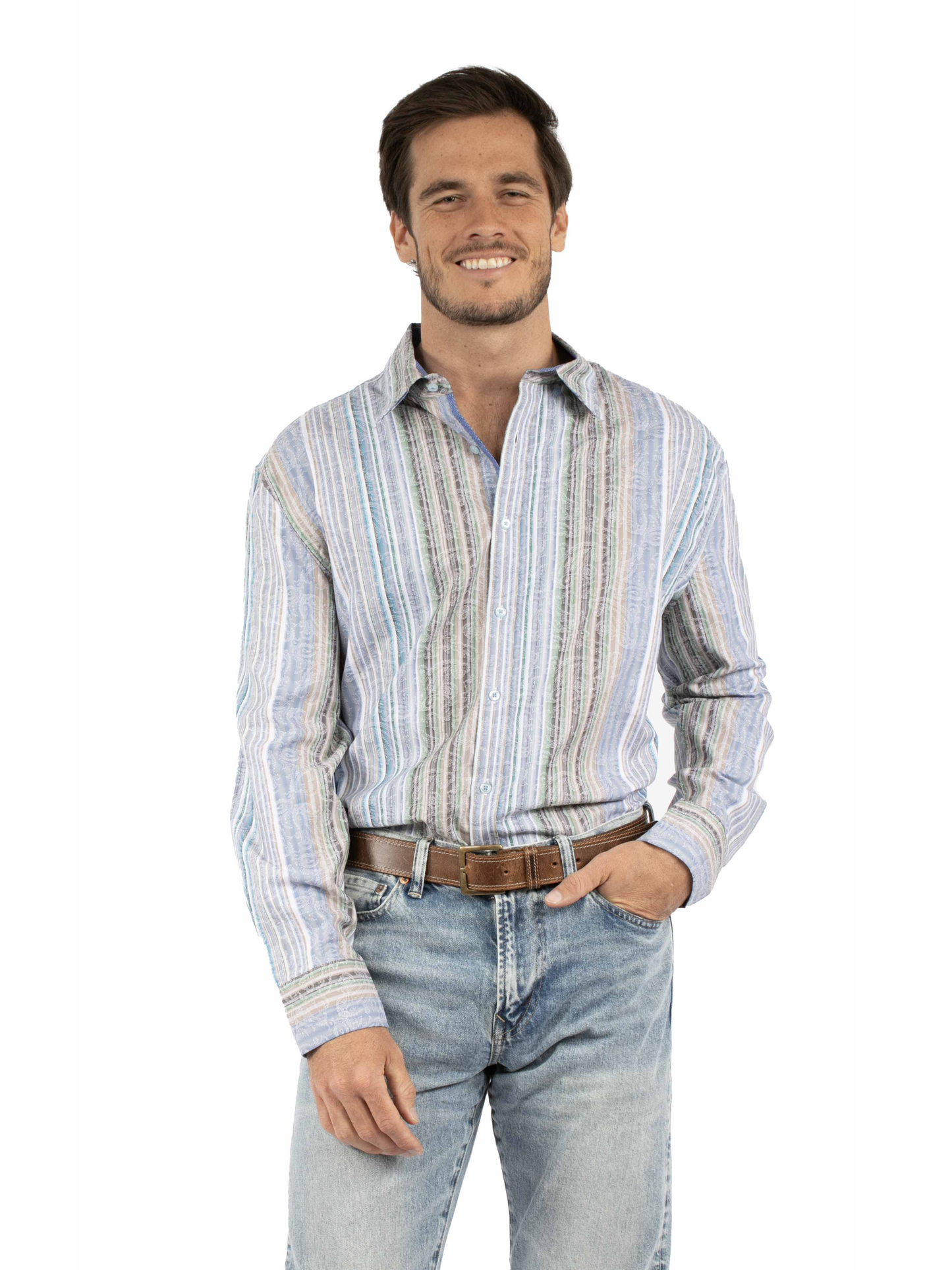 Scully Men's Paisley Jacquard Stripe Shirt