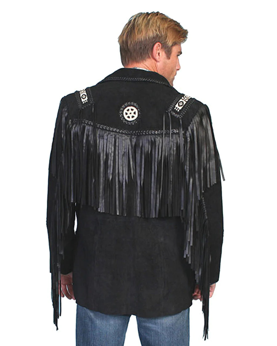 Mavericks Hand Laced Bead Trim Coat with Leather Fringe