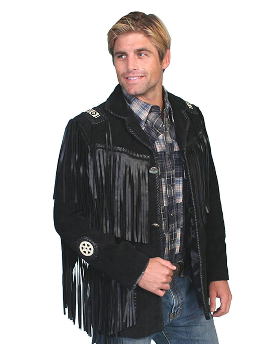 Mavericks Hand Laced Bead Trim Coat with Leather Fringe