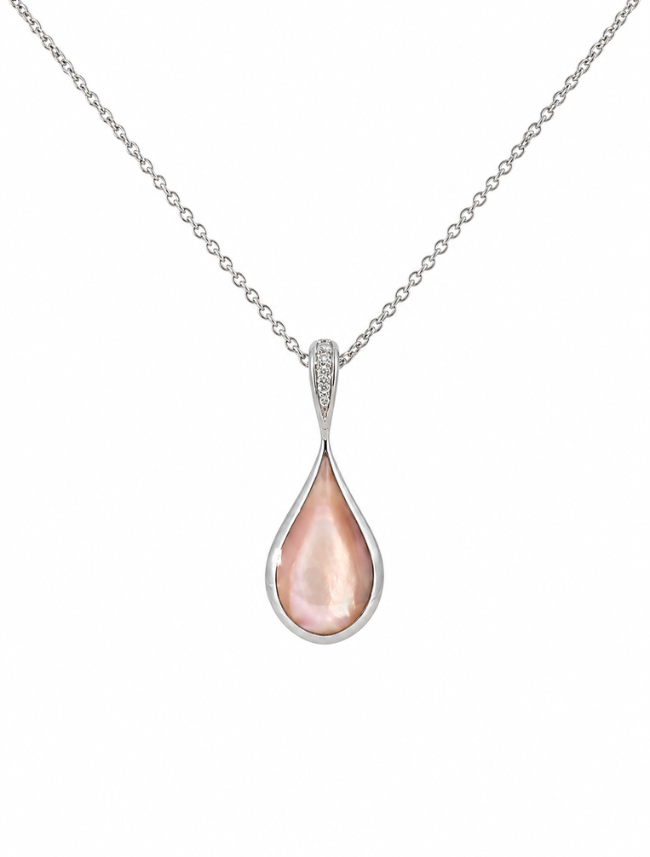 Kabana RP Sterling Silver, Diamond, & Pink Mother of Pearl Teardrop Necklace