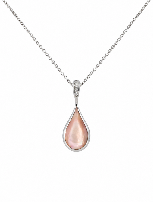 Kabana RP Sterling Silver, Diamond, & Pink Mother of Pearl Teardrop Necklace