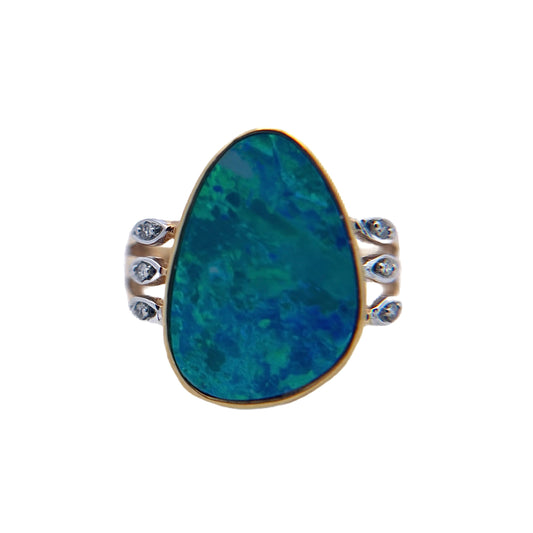 14K Yellow Gold Freeform Opal & Diamond Ring