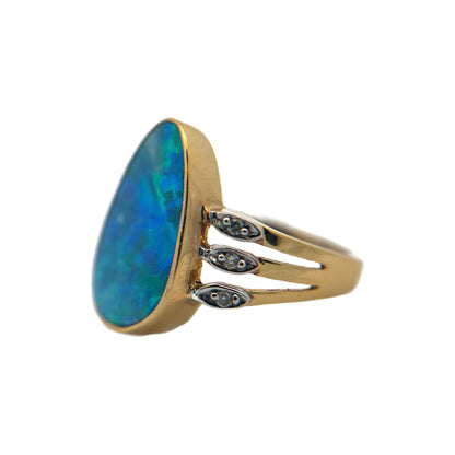 14K Yellow Gold Freeform Opal & Diamond Ring