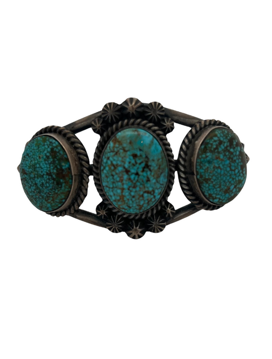Frotn view of Ray Delgarito Sterling Silver Turquoise Cuff Bracelet