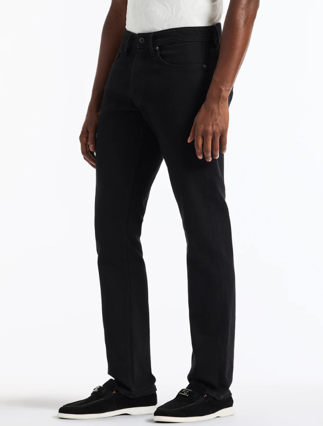 Model wearing Robert Graham Coleman Denim Jeans in Black – stylish dark wash jeans perfect for elevated casual and night-out looks