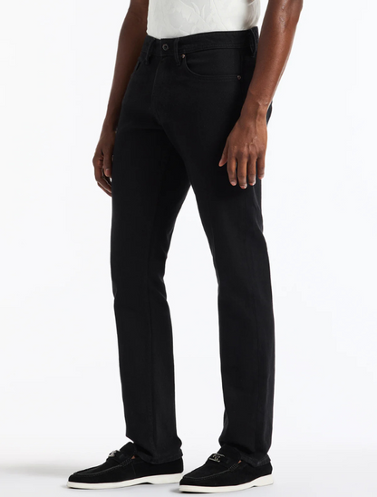 Model wearing Robert Graham Coleman Denim Jeans in Black – stylish dark wash jeans perfect for elevated casual and night-out looks
