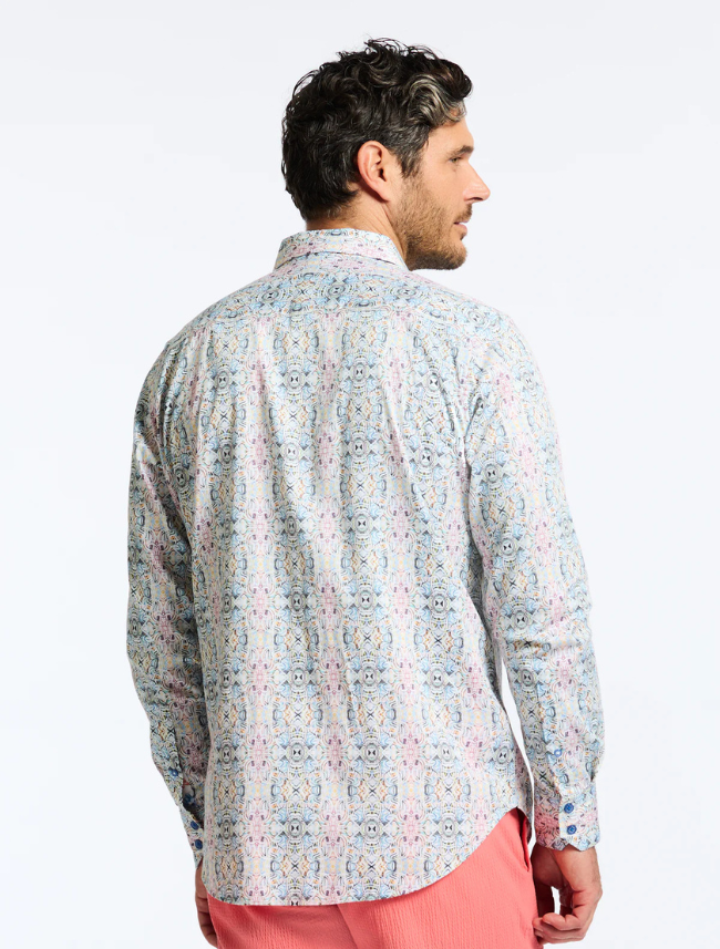 Back view of Robert Graham Gomera Long Sleeve Shirt – vibrant floral pattern and signature detailing on high-quality cotton