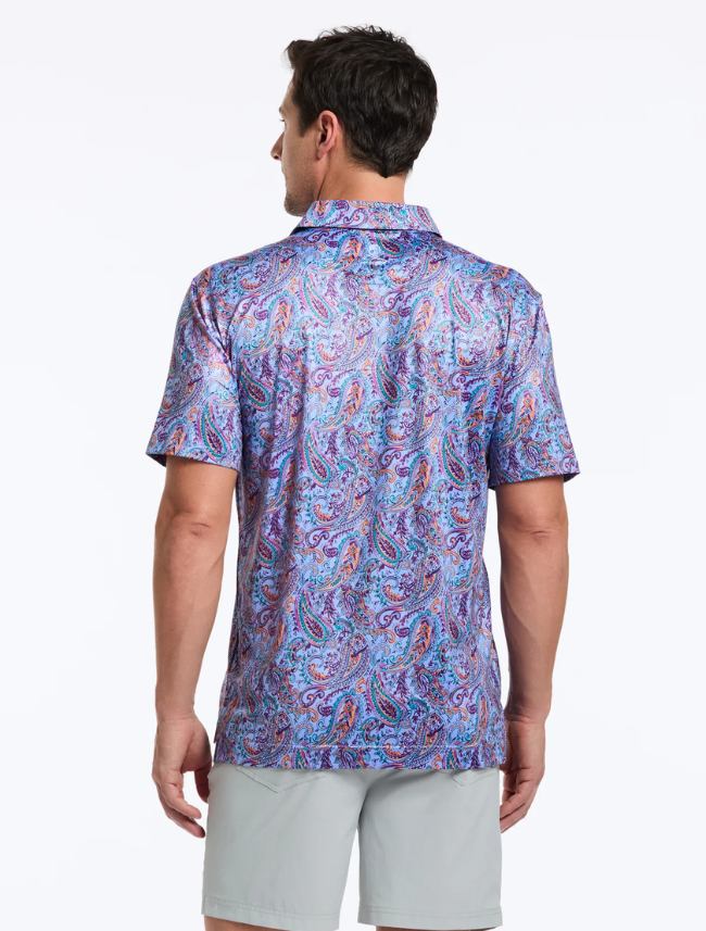 Back view of Robert Graham Matos Polo – luxury cotton-blend polo shirt with tailored fit and unique printed design.