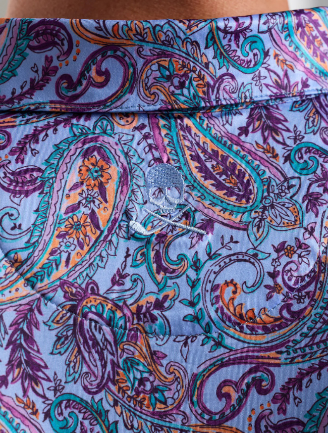 Close-up of Robert Graham Matos Polo – high-quality fabric and intricate pattern with signature designer details.