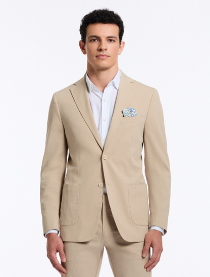 Front view of Robert Graham Rayburn Blazer in Tan – classic woven texture with notch lapel and two-button closure.