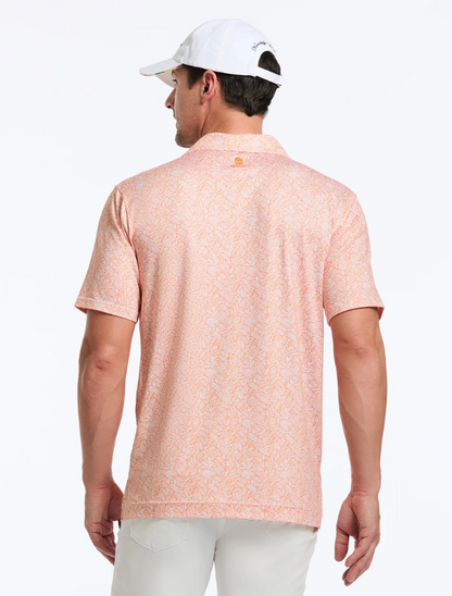 Back view of Robert Graham Wentz Polo – premium cotton blend short sleeve polo with unique design and signature detailing orange color 