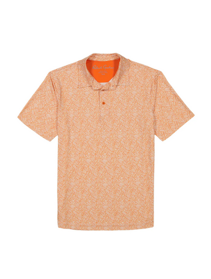 product shot of Robert Graham Wentz Polo fabric in orange – luxury cotton blend with intricate patterns and subtle logo detailing perfect for golfing.