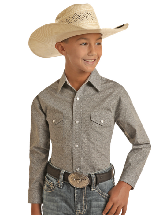 Rock & Roll Denim Boys' Long Sleeve Dot 2-Pocket Snap Shirt