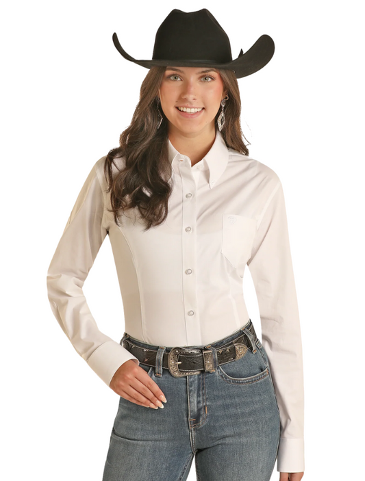 Rock & Roll Denim Women's Long Sleeve Solid Twill Rodeo Shirt