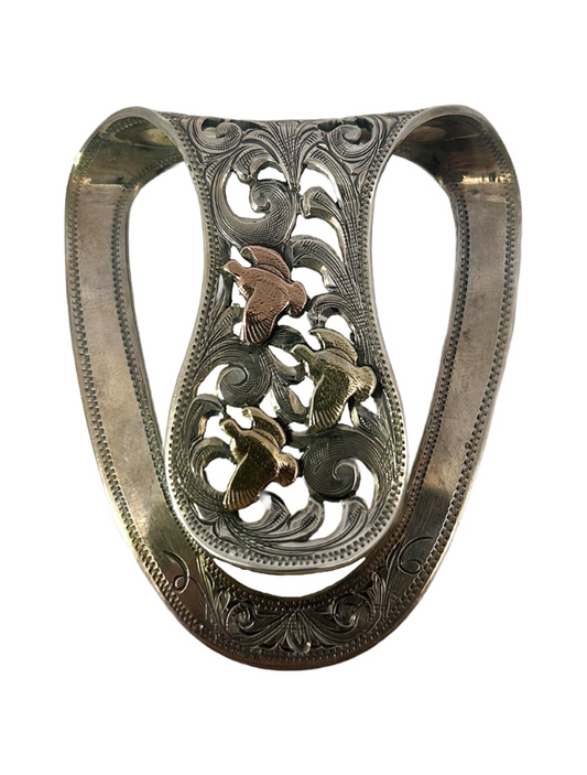 Clint Orms San Jac 1892 Sterling Silver / 14K Gold Filigree & Quail Money Clip