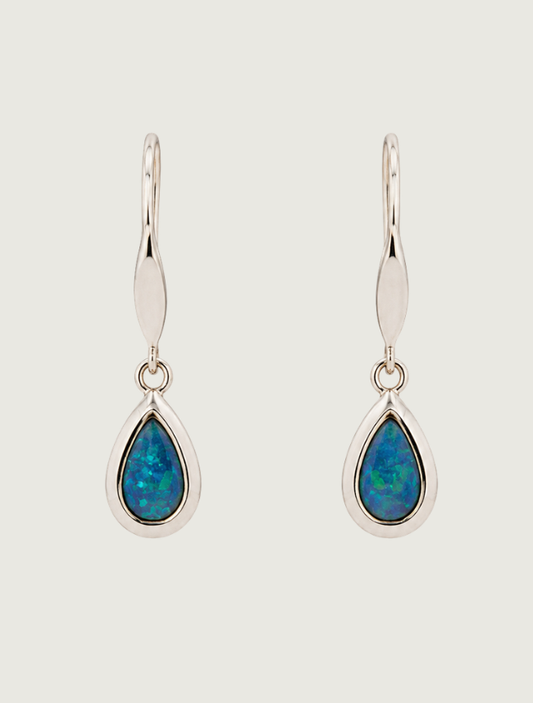 14K white gold pear-shaped opal drop earrings