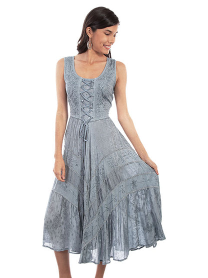 Scully Women's Lace-up Front Sleeveless Dress – stylish sleeveless dress featuring a flattering lace-up front design and intricate embroidery for a western-inspired look.