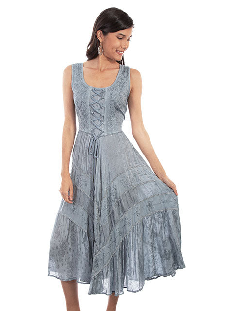 Scully Women's Lace-up Front Sleeveless Dress – stylish sleeveless dress featuring a flattering lace-up front design and intricate embroidery for a western-inspired look.