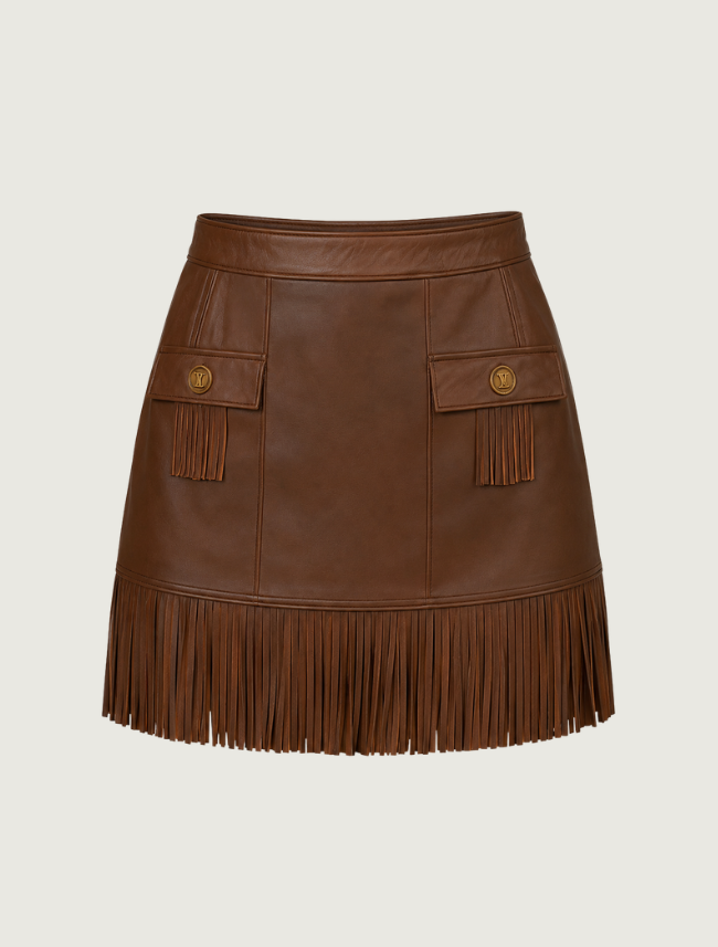 Scully Women's Fringe Hem Leather Skirt