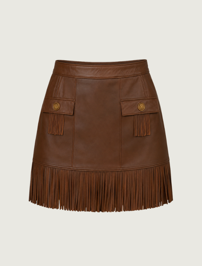 Scully Women's Fringe Hem Leather Skirt