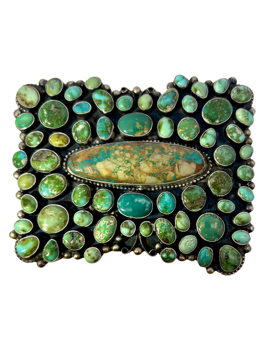 Front view of Sterling Silver Turquoise Belt Buckle